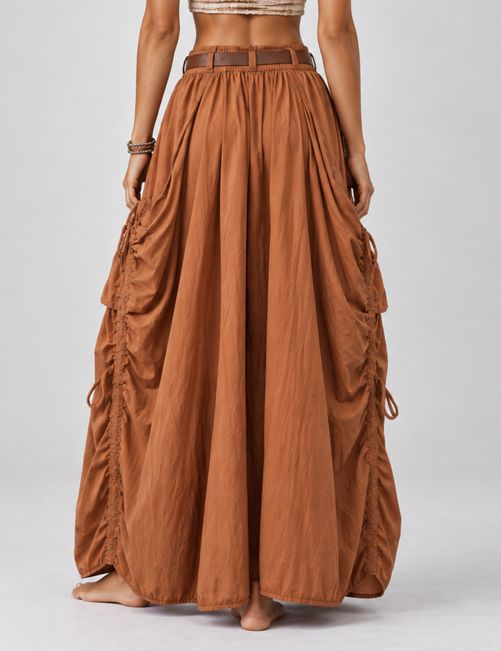 Ladies Boho Drawstring Pocket Organic Maxi Skirt