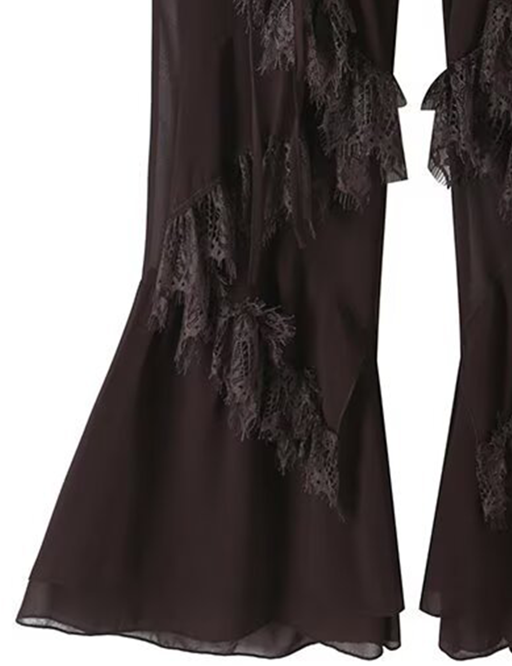 Ladies Irregular Lace Patchwork Ruffle Flare Pants