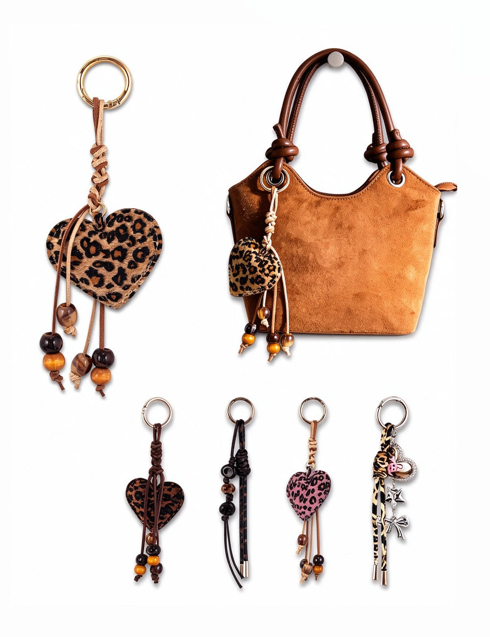 Leopard Heart Bag Charm