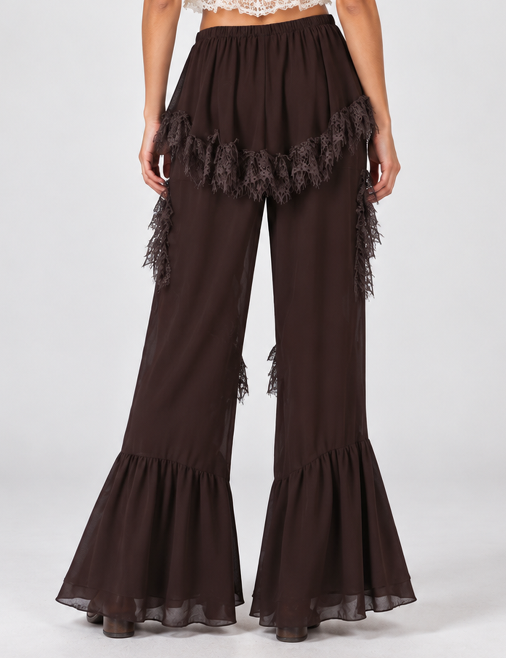 Ladies Irregular Lace Patchwork Ruffle Flare Pants