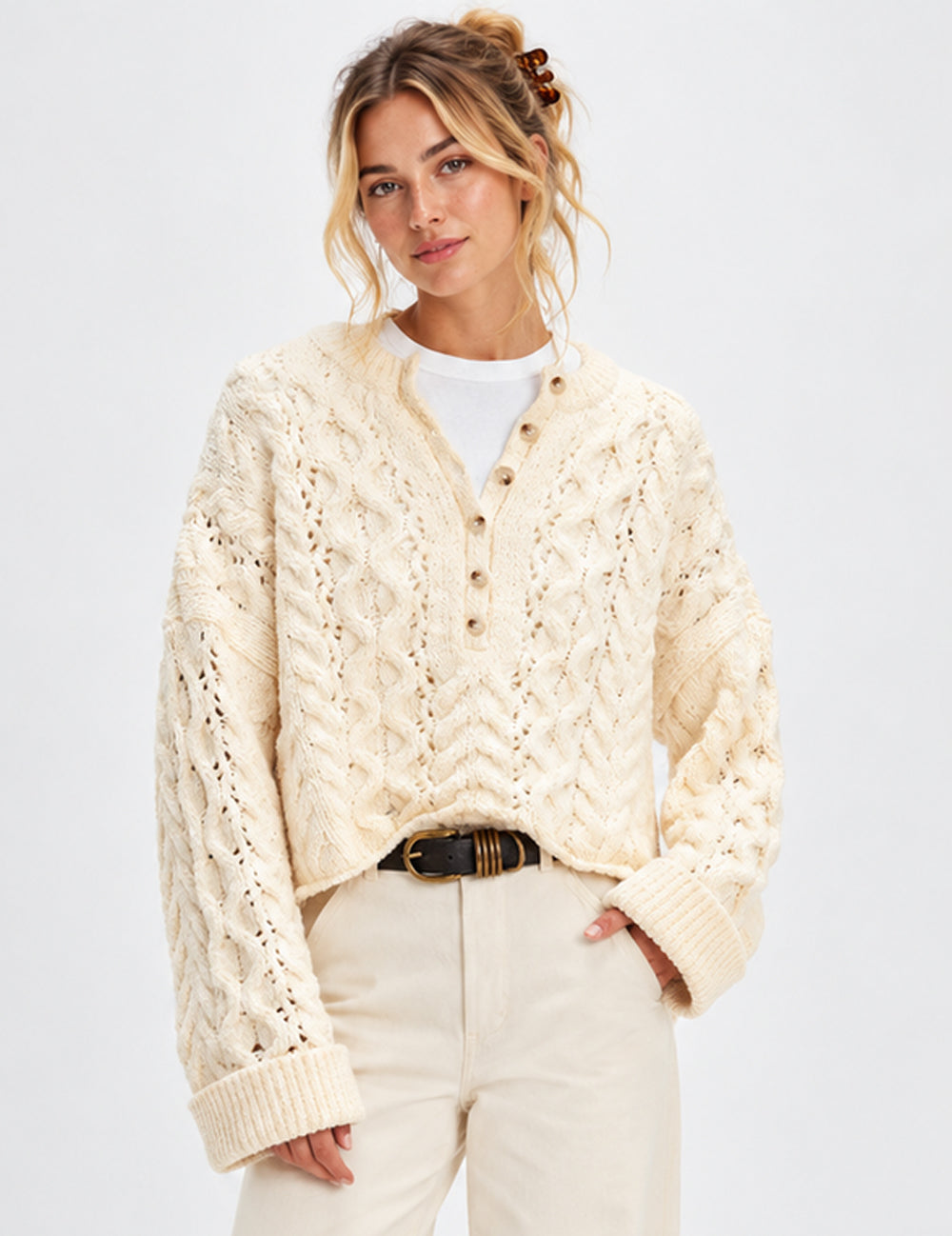 Ladies Cable Knit Long Sleeves Sweater
