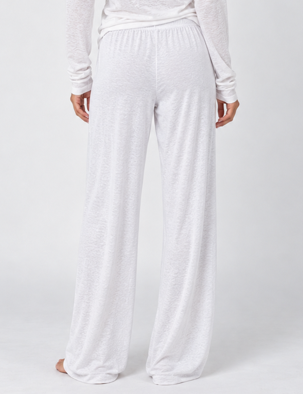 Ladies Drawstring Sheer Through Solid Color Wide Leg Pants