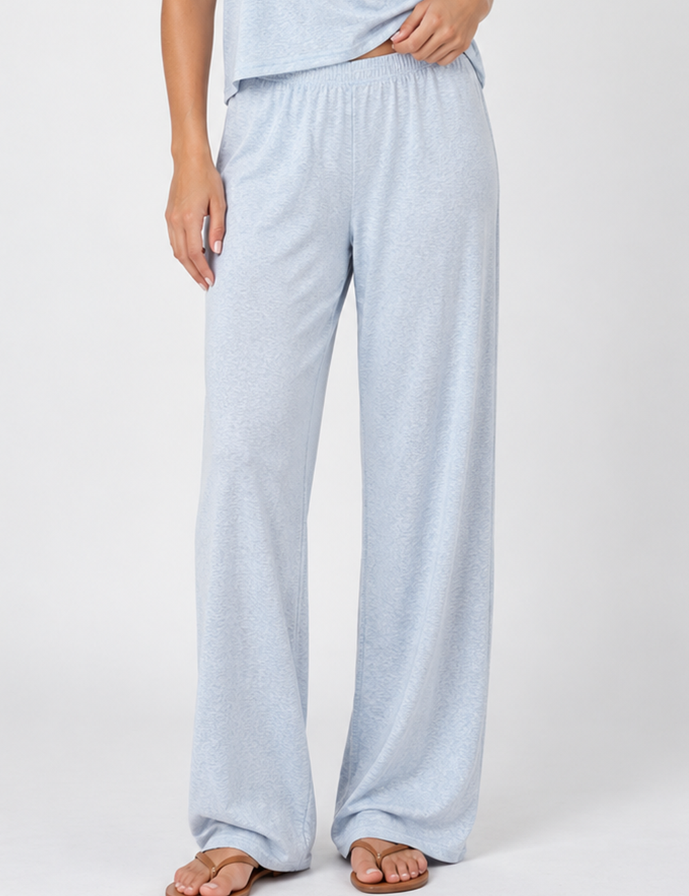 Ladies Drawstring Sheer Through Solid Color Wide Leg Pants