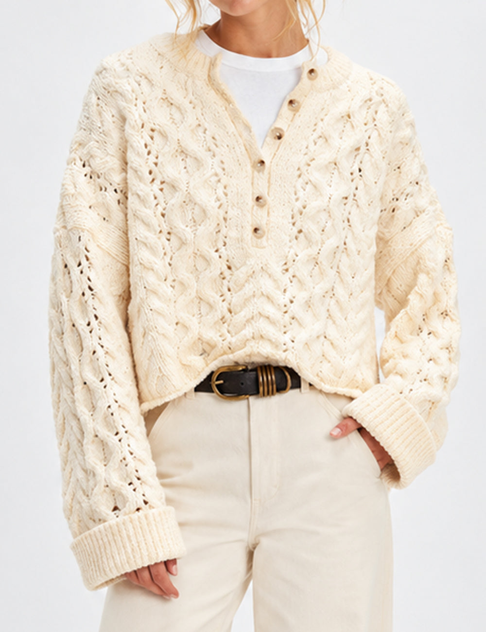 Ladies Cable Knit Long Sleeves Sweater