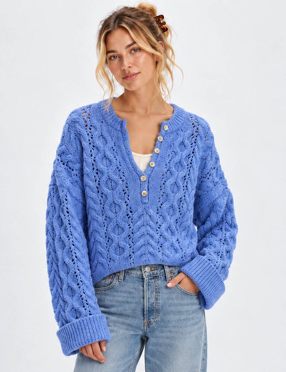 Ladies Cable Knit Long Sleeves Sweater