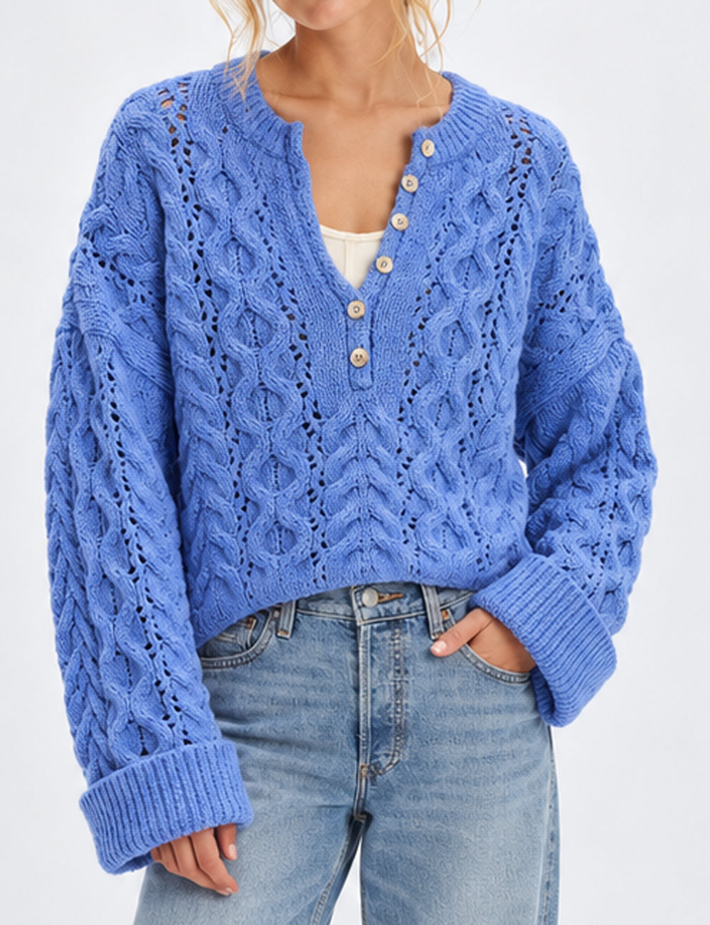 Ladies Cable Knit Long Sleeves Sweater