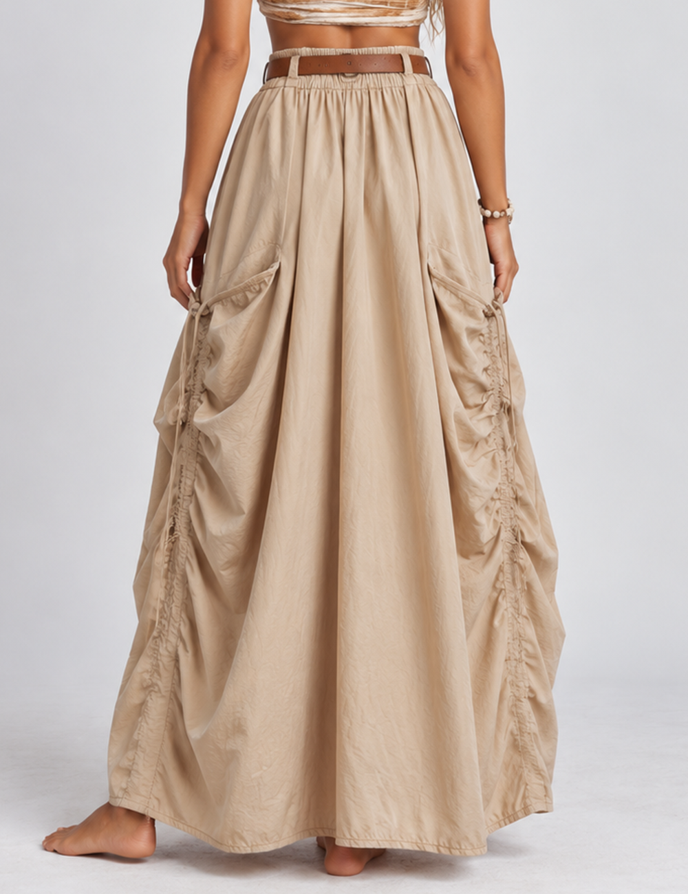Ladies Boho Drawstring Pocket Organic Maxi Skirt