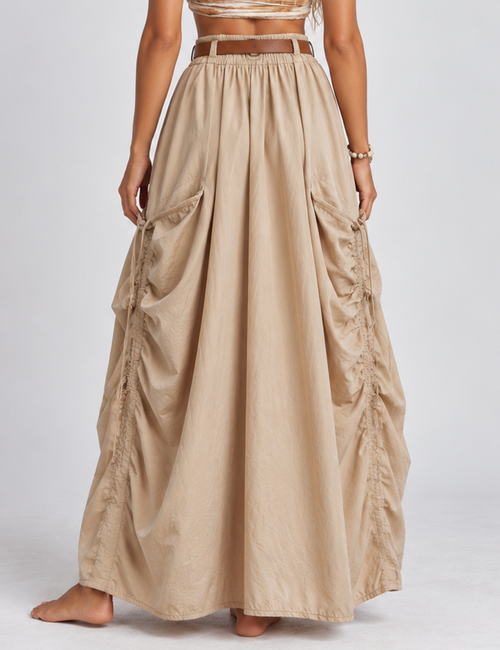 Ladies Boho Drawstring Pocket Organic Maxi Skirt