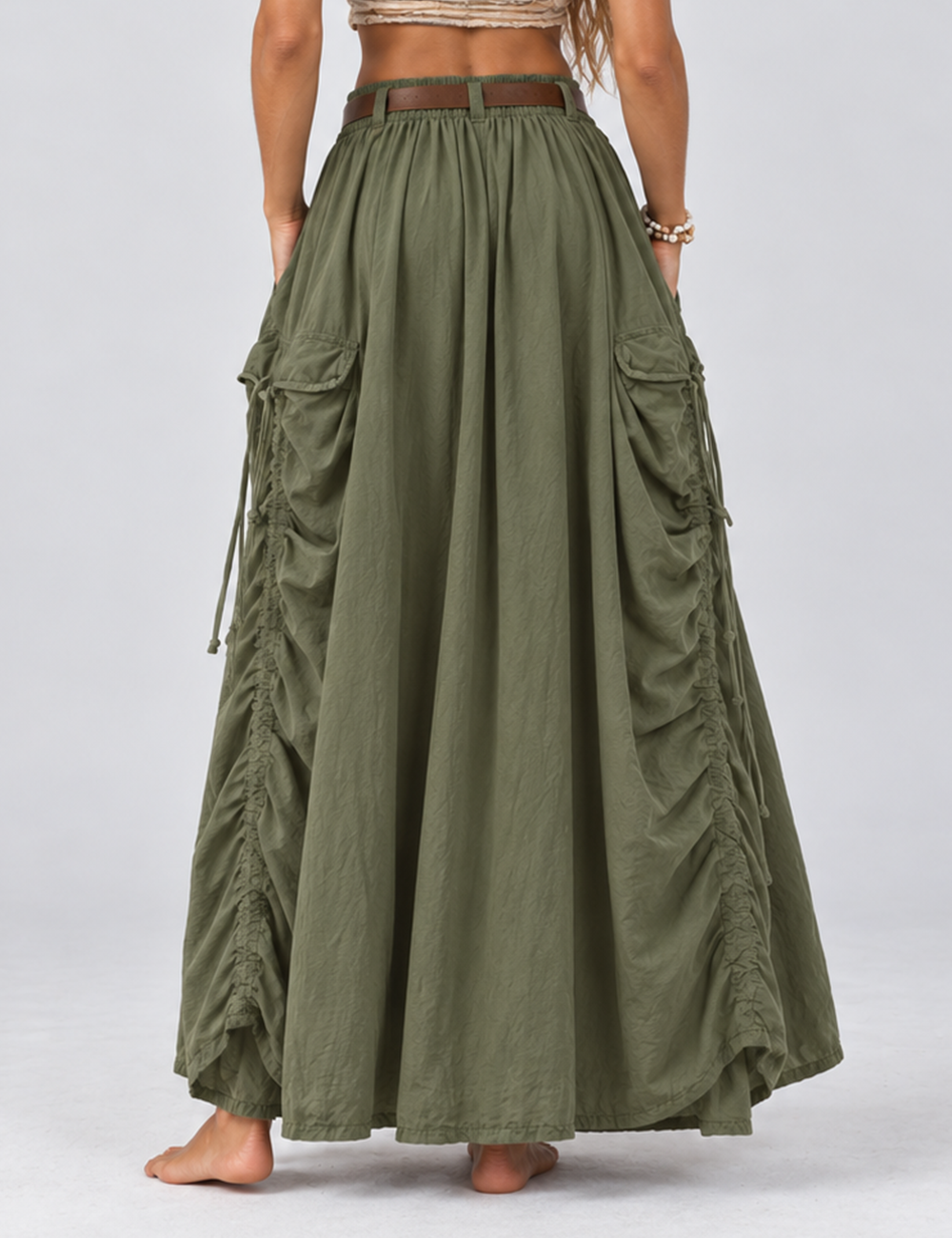 Ladies Boho Drawstring Pocket Organic Maxi Skirt