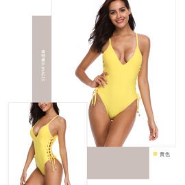 Lace Up High Slit Swimsuit One Piece Swimsuit